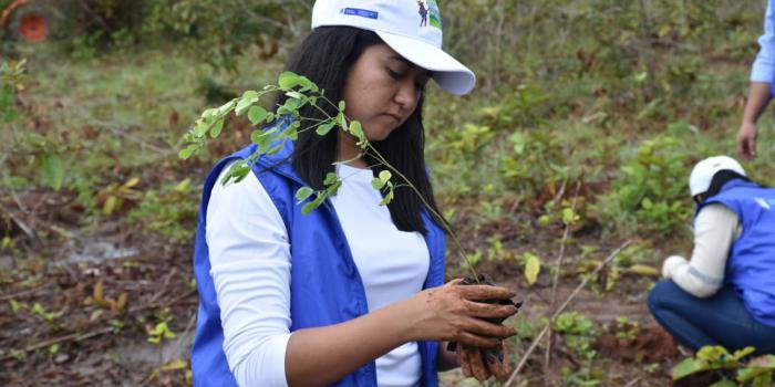 Funcionaria en jornada de reforestación Siembra esperanza, cosecha Paz