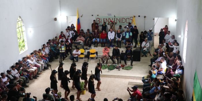 Agreements to guarantee Embera Katio’s community reparation and return Unit for the Victims director, Partricia Tobon Yagari, in the meeting woth the Embera Community of alto Bajado, Choco.