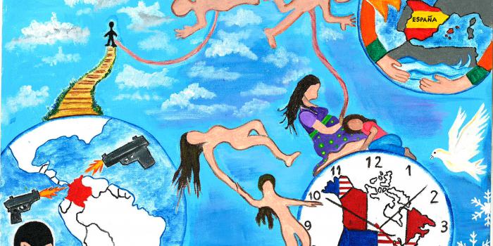 La “Eterna transición” de una victima en el exterior El dibujo titulado “Eterna transición” fue elaborado por Vivian Ávila, una víctima del conflicto residente en el exterior.