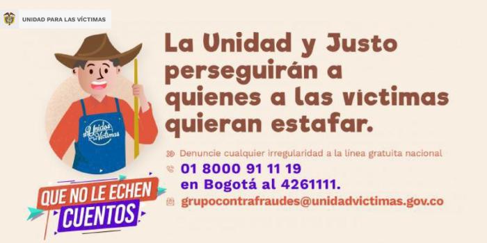 Logo campaña antifraudes de la Unidad para las Víctimas