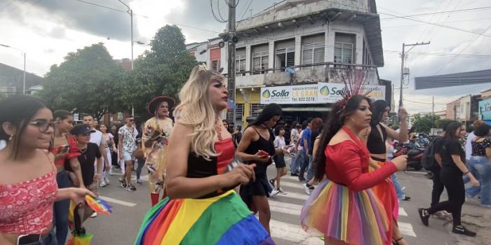 Grupos de personas en desfile del mes del orgullo LGBTIQ+