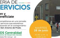 Pieza gráfica de invitación a Feria de servicios para víctimas de San Antonio de Prado